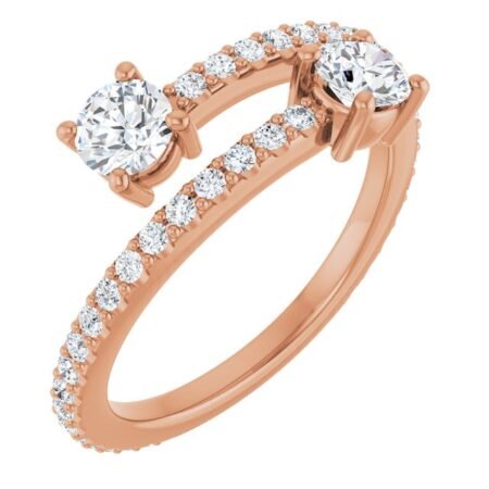 14k Rose 7/8 Ctw Natural Diamond Two-stone Ring