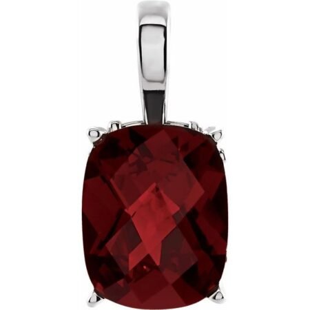 14k White Natural Mozambique Garnet Solitaire Scroll Pendant