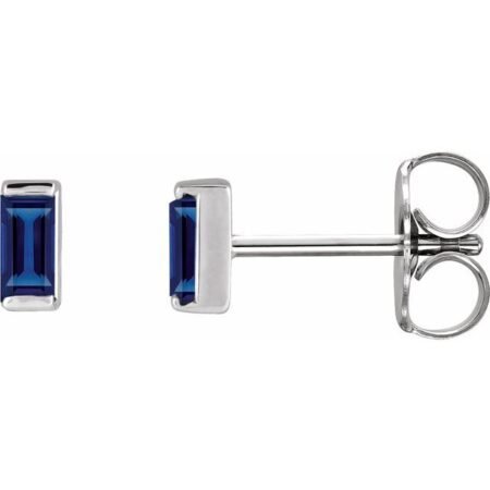 14k White Lab-grown Blue Sapphire Earrings