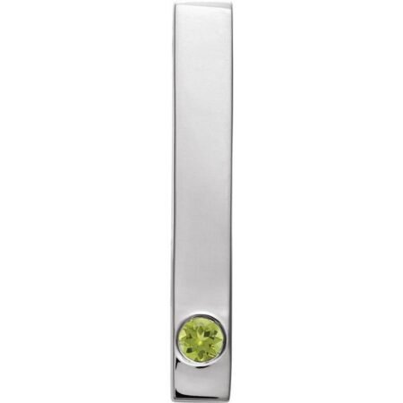 14k White Natural Peridot Family Engravable Bar Pendant
