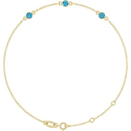 14k Yellow Natural Blue Zircon Bezel-set Three-stone 6 1/2-7 1/2' Bracelet