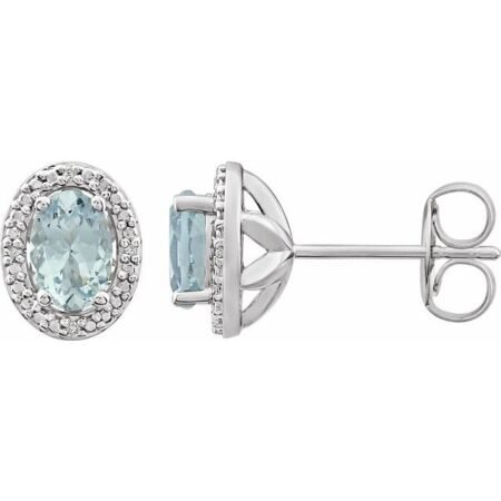 Sterling Silver Natural Aquamarine & .025 Ctw Natural Diamond Earrings