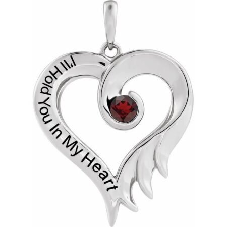 Sterling Silver Natural Mozambique Garnet & Engraved I'll Hold You In My Heart Pendant