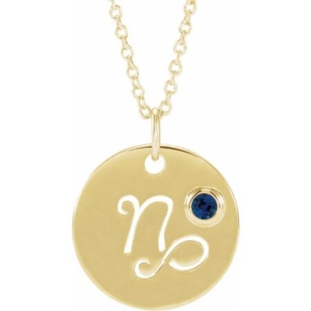 14k Yellow Natural Blue Sapphire Capricorn Zodiac 16-18' Necklace