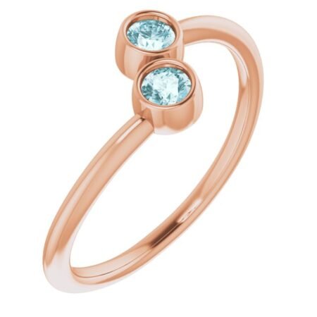 14k Rose Natural Sky Blue Topaz Two-stone Ring