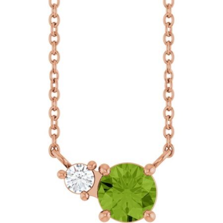 14k Rose Natural Peridot & .06 Ct Natural Diamond 18' Necklace