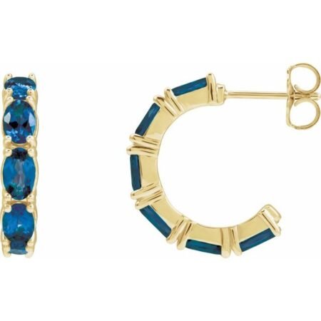 14k Yellow Lab-grown Blue Sapphire 18.2 Mm Hoop Earrings