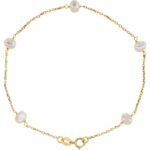 14k Yellow Cultured White Freshwater Pearl  5-station 7' Bracelet
