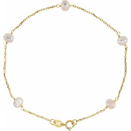14k Yellow Cultured White Freshwater Pearl  5-station 7' Bracelet