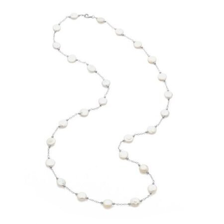 Sterling Silver 12-13 Mm Cultured White Freshwater Pearl Coin 38' Necklace