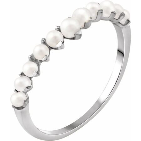 14k White Cultured White Freshwater Pearl Ring