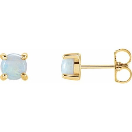 14k Yellow 5 Mm Natural White Opal Earrings