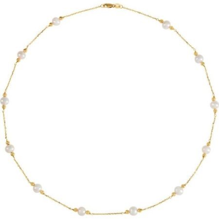 14k Yellow Cultured White Freshwater Pearl & Bead 12-station 18' Necklace