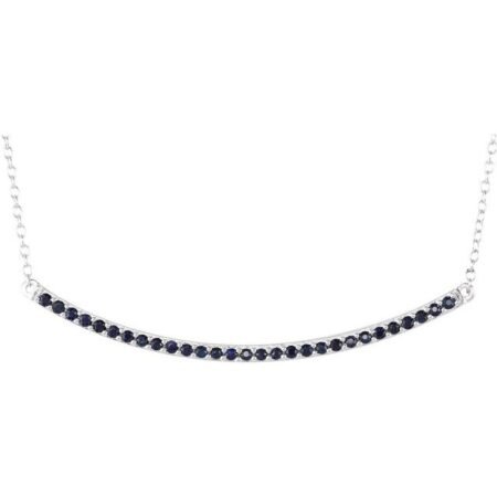 14k White Natural Blue Sapphire Bar 16-18' Necklace