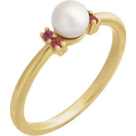 14k Yellow Cultured Freshwater Pearl & Natural Pink Tourmaline Ring