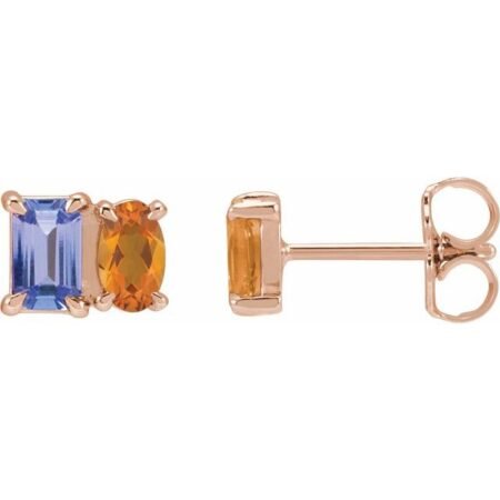 14k Rose Natural Tanzanite & Natural Citrine Two-stone Stud Earrings
