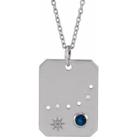 Sterling Silver Natural Blue Sapphire & .01 Ctw Natural Diamond Capricorn Constellation 16-18' Necklace
