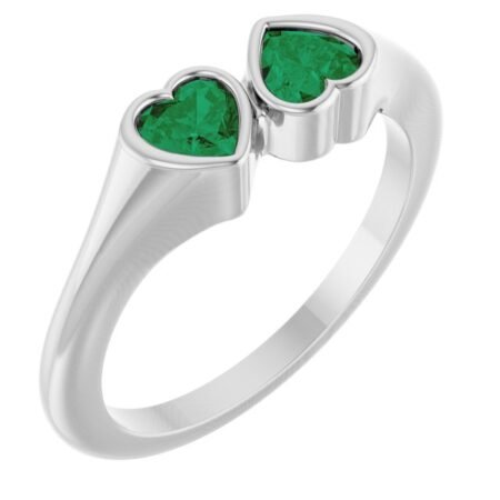 14k White Lab-grown Emerald Two-stone Ring