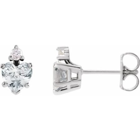 14k White Natural White Sapphire & .06 Natural Diamond Stud Earrings