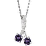 14k White Natural Amethyst & .05 Ctw Natural Diamond 16-18' Necklace