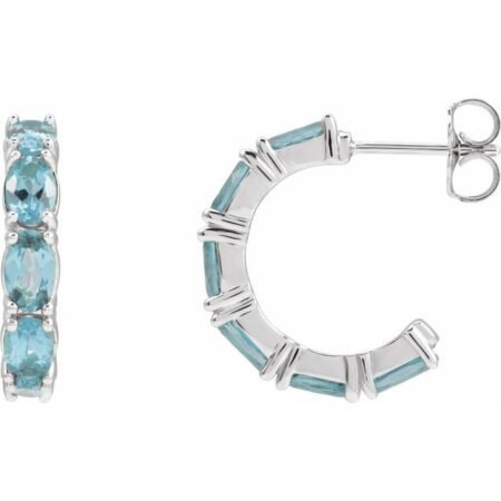 14k White Natural Aquamarine 18.2 Mm Hoop Earrings