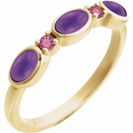 14k Yellow Natural Amethyst & Natural Pink Tourmaline Stackable Ring