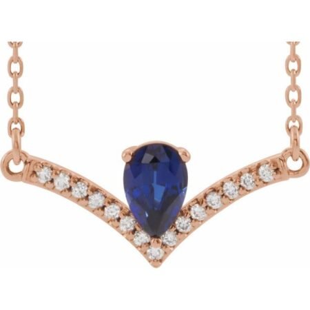 14k Rose Lab-grown Blue Sapphire & .06 Ctw Natural Diamond 18' Necklace