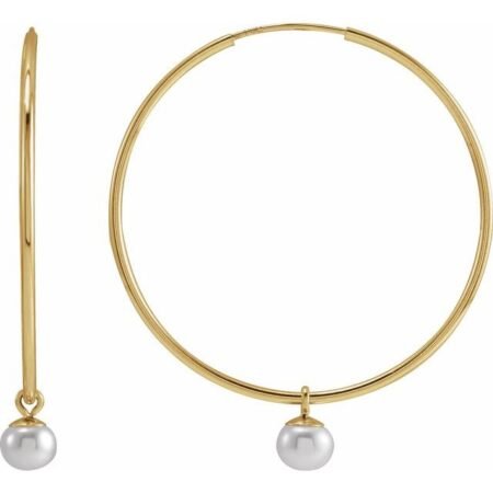14k Yellow Cultured White Freshwater Pearl 30 Mm Endless Hoop Earrings