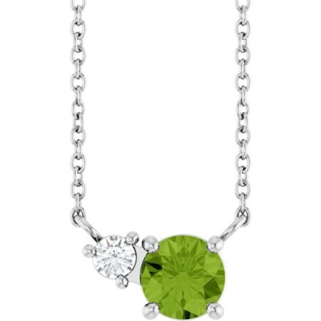 Platinum Natural Peridot & .06 Ct Natural Diamond 18' Necklace