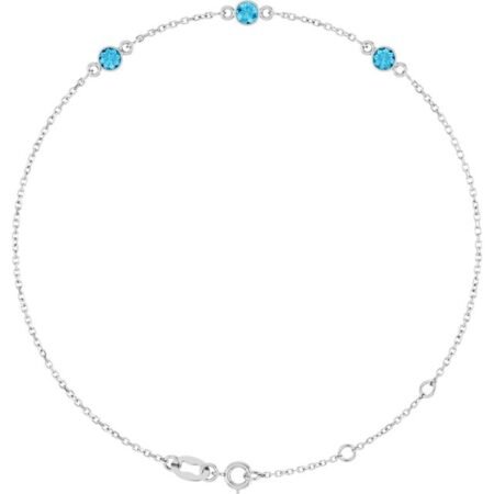 14k White Natural Aquamarine Bezel-set Three-stone 6 1/2-7 1/2' Bracelet
