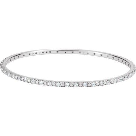 Sterling Silver 2 Mm Imitation White Cubic Zirconia Bangle 7 1/2' Bracelet