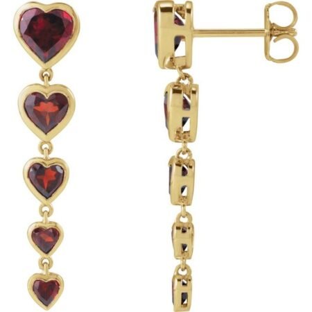14k Yellow Natural Mozambique Garnet Heart Earrings