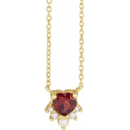 14k Yellow Natural Mozambique Garnet & .07 Ctw Natural Diamond 18' Necklace