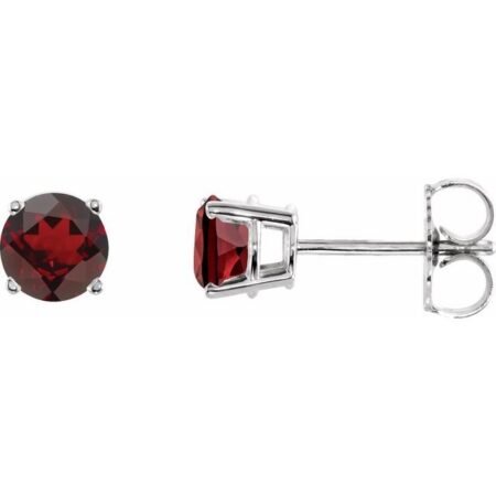 14k White 5 Mm Natural Mozambique Garnet Earrings
