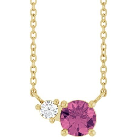 14k Yellow Natural Pink Tourmaline & .06 Ct Natural Diamond 18' Necklace