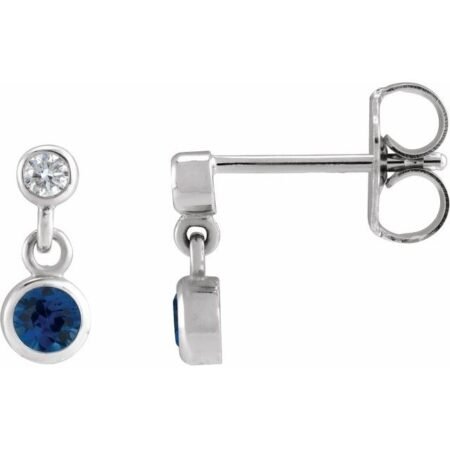 Sterling Silver Natural Blue Sapphire & .05 Ctw Natural Diamond Two-stone Earrings