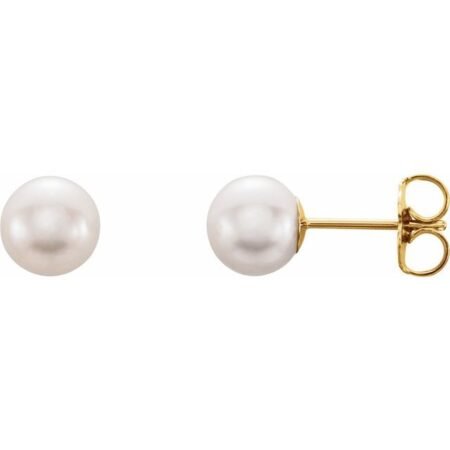 14k Yellow Cultured White Freshwater Pearl Earrings