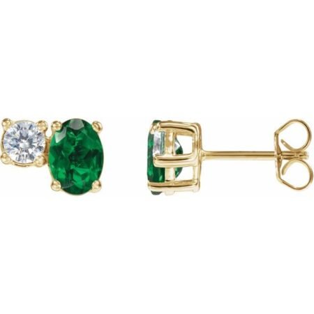 14k Yellow Lab-grown Emerald & 1/2 Ctw Lab-grown Diamond Earrings