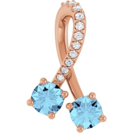 14k Rose Natural Aquamarine & .05 Ctw Natural Diamond Pendant