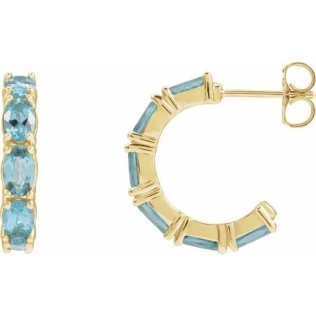14k Yellow Natural Aquamarine 18.2 Mm Hoop Earrings