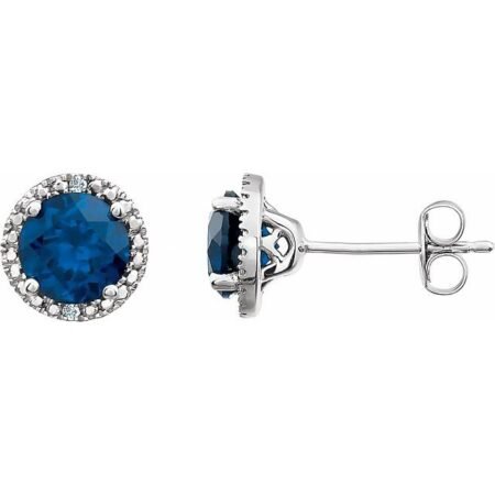 Sterling Silver Lab-grown Blue Sapphire & .01 Ctw Natural Diamond Earrings