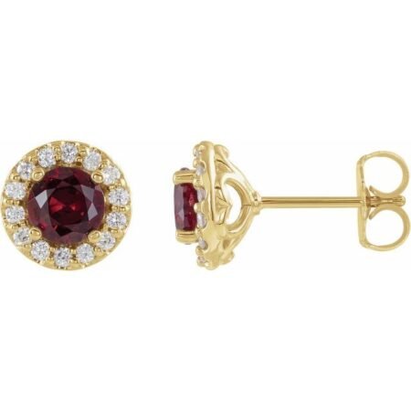14k Yellow 4 Mm Natural Ruby & 1/8 Ctw Natural Diamond Earrings