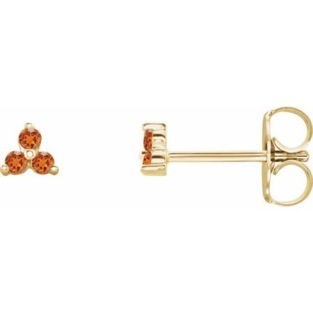 14k Yellow Natural Spessartite Garnet Three Stone Earrings