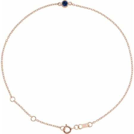 14k Rose Lab-grown Blue Sapphire Bezel-set Solitaire 6 1/2-7 1/2' Bracelet