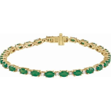 14k Yellow Lab-grown Emerald & 5/8 Ctw Lab-grown Diamond Line 7' Bracelet