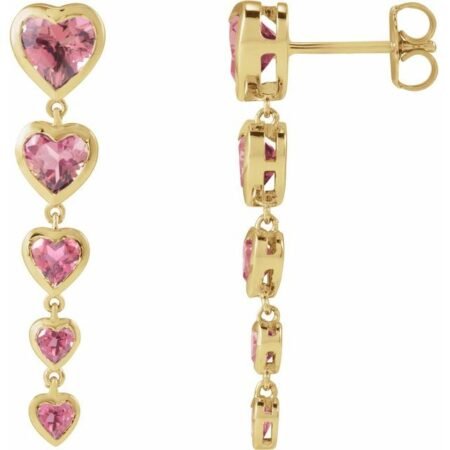 14k Yellow Natural Pink Tourmaline Heart Earrings