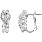 Sterling Silver Imitation White Cubic Zirconia Three-stone Omega Earrings