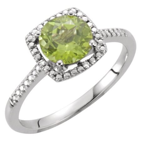 Sterling Silver Natural Peridot & .01 Ctw Natural Diamond Ring