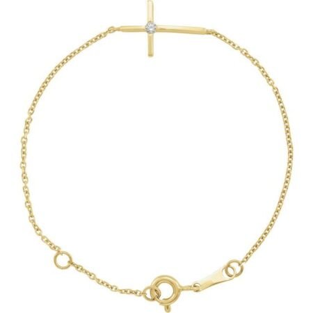 14k Yellow Imitation White Cubic Zirconia Sideways Youth Cross 5 1/2' Bracelet