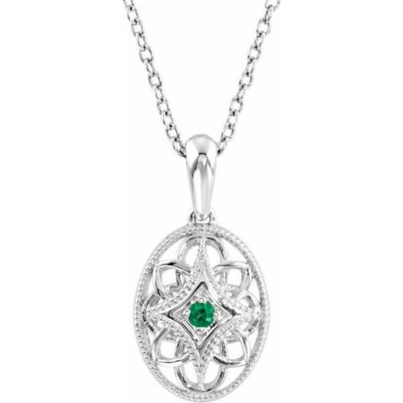 Sterling Silver Natural Emerald 18' Necklace